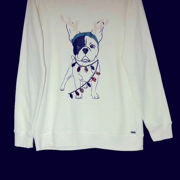 MNK Marc New York French Bulldog Christmas Sweatshirt in Sequin Light Bulbs, M - Picture 6 of 12